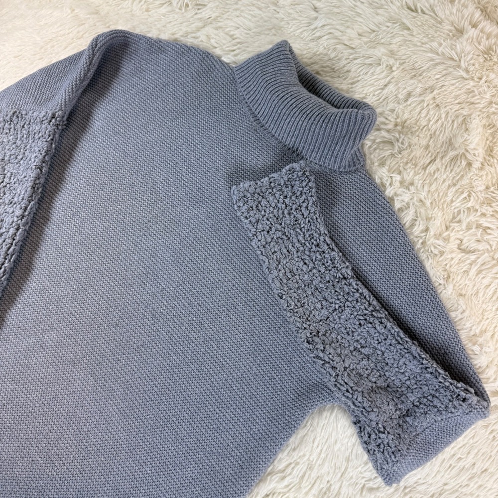 Sundance Women Blue Merino Wool Turtleneck Sweater Textured‎ Sleeve Knit Medium